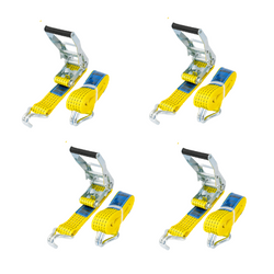 Set med fyra UNITRAILER 8m/50mm/5t gula transportband med spännare