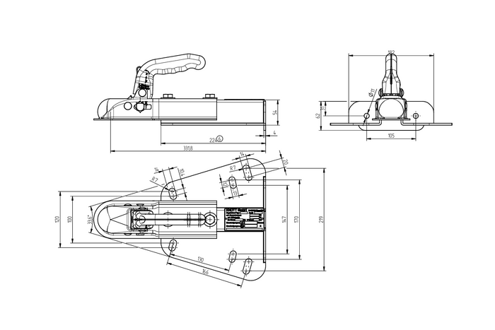 KNOTT K7.5-H+KZE7.5 kulkoppling för 750 kg släpvagn med V-dragstång