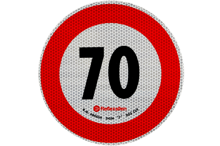 Reflekterande klistermärke LAMP hastighetsbegränsning 70 km/h skylt B-33