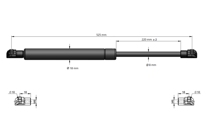 UNITRAILER 350N gasflaska, gasfjäder, 525mm
