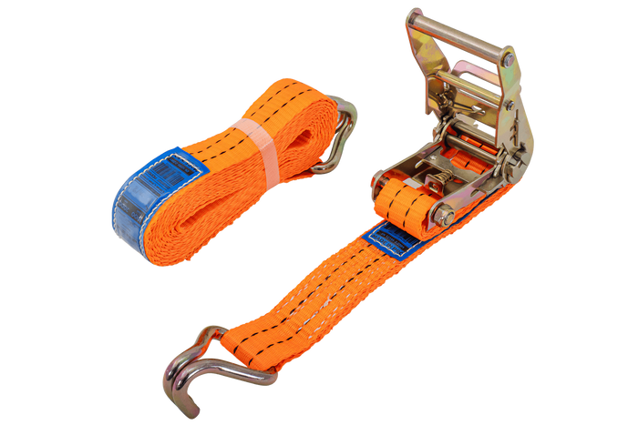 Set med fyra UNITRAILER 4m/35mm/2t orange transportband med spännare