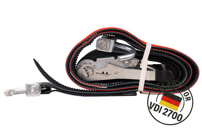Set med fyra HEFFA CARLINE 130 släpvagnstransportremmar, hjulsäkringsremmar 5m/50mm/5t VDI 2700