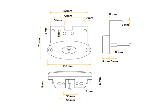 ASPÖCK FLATPOINT II LED-markeringslampa, orange, universal, med fäste