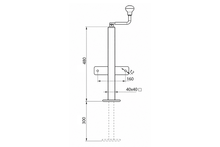 KNOTT TTL40 utdragbart vevstöd för 500 kg släpvagn 40 mm 480-780 mm